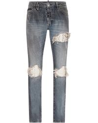 Philipp Plein - Vaqueros Rectos Con Diseño Rasgado - Lyst