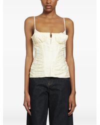 McQueen - Floral-Jacquard Ruched Corset Top - Lyst