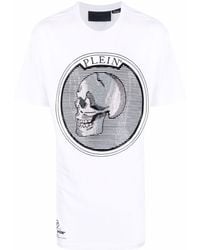 Philipp Plein - Outline Skull Crystal Cotton T-shirt - Lyst