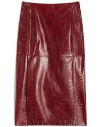 Sportmax - Slit-Detail Leather Midi Skirt - Lyst