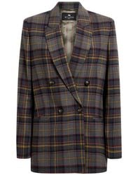Etro - Double-Breasted Stretch Wool Jacket With Check Motif - Lyst