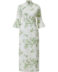 Shanghai Tang - Floral-jacquard Band-collar Gown - Lyst