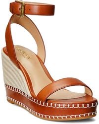 Ralph Lauren - 70Mm Leather Ankle-Strap Wedge Sandals - Lyst