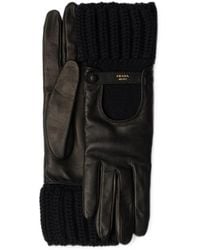 Prada - Nappa Leather And Knit Gloves - Lyst