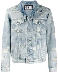 DIESEL Destroyed Cotton Denim Jacket - Blue