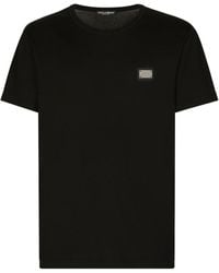 Dolce & Gabbana - Baumwoll-T-Shirt Mit Logoplakette - Lyst