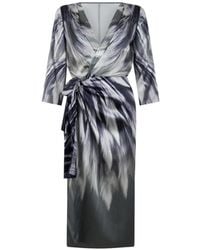 Alberta Ferretti - Feather-Print Belted Midi Dress - Lyst