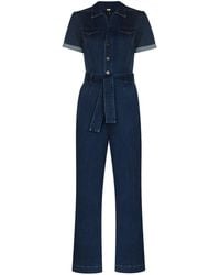 PAIGE - Anessa Short-Sleeve Denim Jumpsuit - Lyst