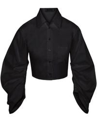 Hevron - Raquel Gathered-Sleeve Cropped Shirt - Lyst