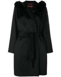 Max Mara Studio Kapuzenmantel mit Gürtel - Schwarz