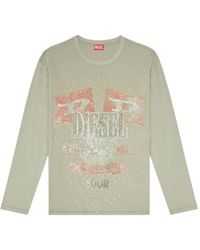 DIESEL - Crystal-Embellished Distressed Long-Sleeve T-Shirt - Lyst