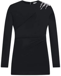Area - Crystal Draped Long-Sleeve Mini Dress - Lyst