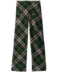 Burberry - Check Wide-leg Wool Trousers - Lyst