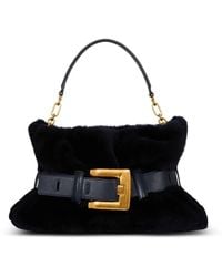 Balmain - Medium Anthem Shearling Belt-Buckle Shoulder Bag - Lyst