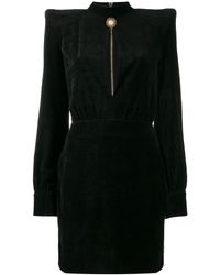 Balmain Samtkleid mit Stehkragen - Schwarz