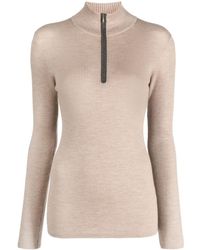 Brunello Cucinelli - Ribbed-knit Zip-up Jumper - Lyst