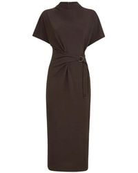 Brunello Cucinelli - Techno Wool Jersey Wrap Belt Dress With Monili - Lyst