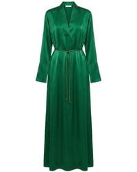 Danamé - Belted V-Neck Satin-Finish Midi Dress - Lyst