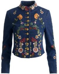 Alice + Olivia - Emmerson Floral-Embroidered Buttoned Denim Jacket - Lyst