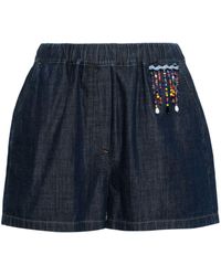 MSGM - Bead-embellished Denim Shorts - Lyst
