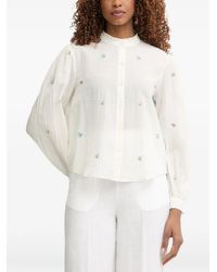 Benetton - Floral-Embroidered Ruffled-Collar Blouse - Lyst