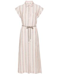 Peserico - Striped Linen Midi Shirt Dress - Lyst