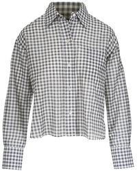 Vince - Gingham-Check Cropped Shirt - Lyst
