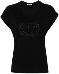 Twin Set - Logo-embroidered Lace-panelling T-shirt - Lyst