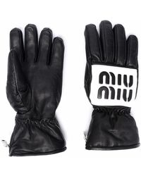 Miu Miu Logo-letter Leather Gloves - Black