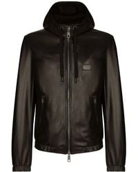 Dolce & Gabbana - Leren Jack Met Capuchon En Logo Label - Lyst