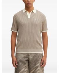Filling Pieces - Ribbed Embroidered-Detail Polo Shirt - Lyst