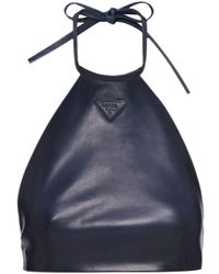 Prada - Halterneck Nappa-leather Cropped Top - Lyst