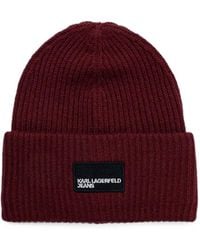 KARL LAGERFELD - Logo-Patch Ribbed-Knit Beanie Hat - Lyst