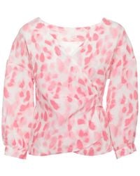120% Lino - Abstract-Print Wrap-Style Blouse - Lyst