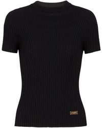 Balmain - Logo-Plaque Ribbed Knit Top - Lyst