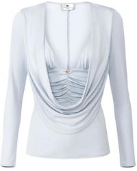Elisabetta Franchi - Draped-Detail Long-Sleeve Blouse - Lyst