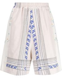 By Walid - Embroidered Linen Drop-crotch Shorts - Lyst