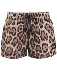 Dolce & Gabbana - Logo-Plaque Leopard-Print Swim Shorts - Lyst