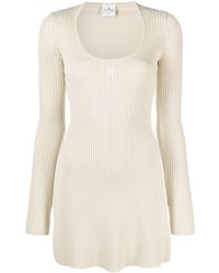 Courreges - Neutral Ribbed-knit Mini Dress - Women's - Viscose/polyester - Lyst
