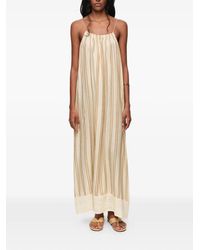 Bimba Y Lola - Sand Striped Linen Dress With Thin Straps - Lyst