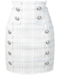 Balmain Doppelreihiger Bouclé-Rock - Weiß