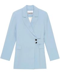 Ganni - Twill Blazer Met Ceintuur - Lyst