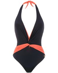 Brigitte Bardot Costume intero con design a pannelli - Blu