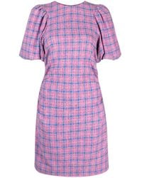 Ganni - Check Suiting Mini Dress - Lyst