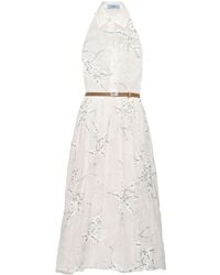 Prada - Embroidered Dress With Halter Neck - Lyst