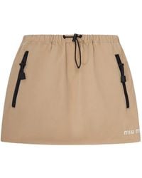 Miu Miu - Minijupe En Gabardine De Coton À Lien De Resserrage - Lyst