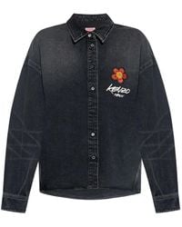 KENZO - Flower-Embroidered Denim Shirt - Lyst