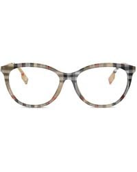 Burberry - Check-Pattern Round-Frame Glasses - Lyst