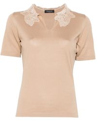 Fabiana Filippi - Lace-Detail V-Neck T-Shirt - Lyst
