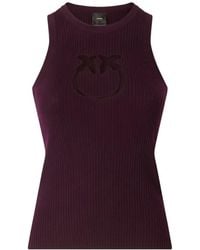 Pinko - Ribbed Top With Sheer Love Birds Logo - Lyst